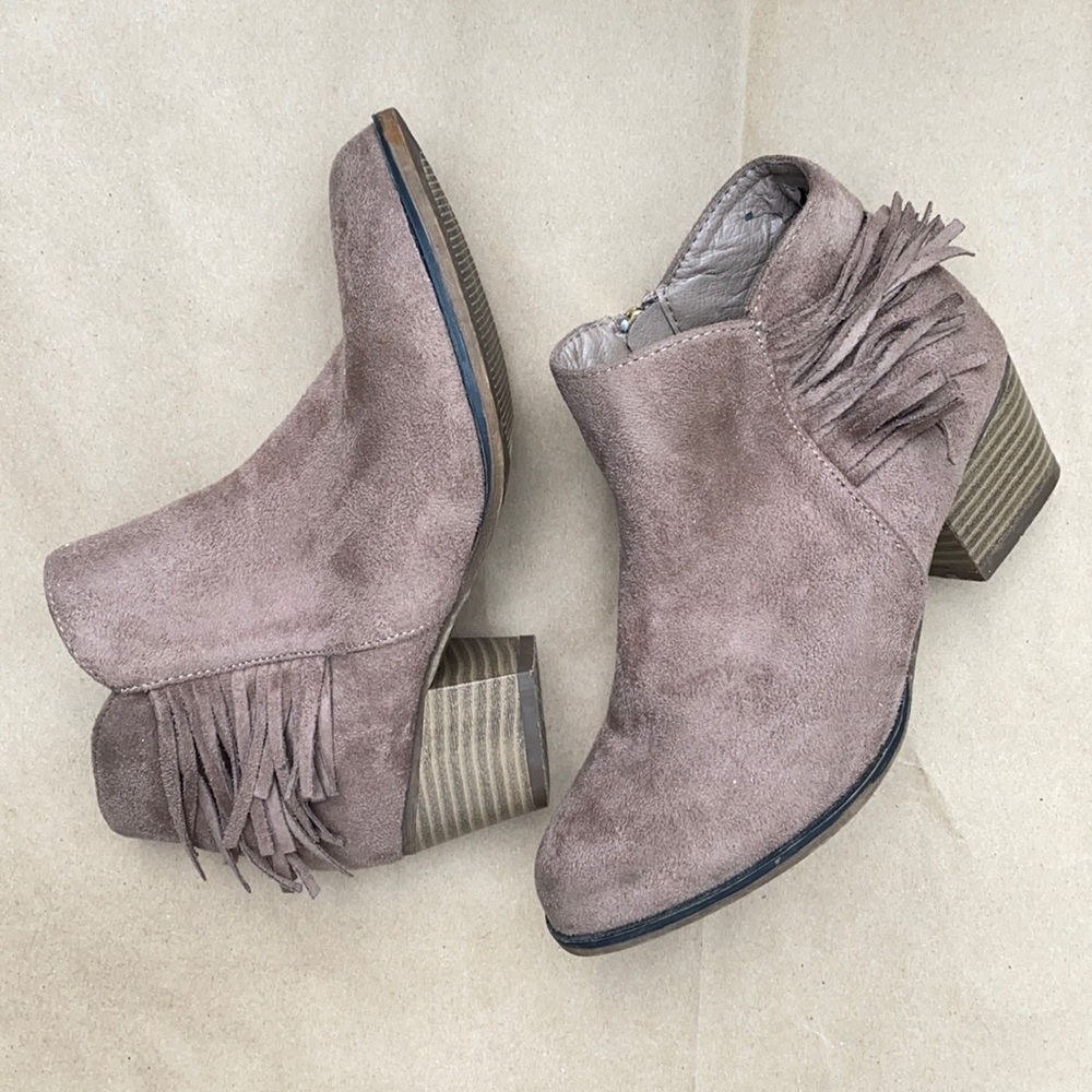 Taupe Suede Fringe Booties